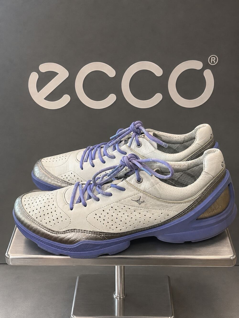 ECCO BIOM Evo Racer Yak Leather White Silver Purple Shoes EU 40 US 9-9.5